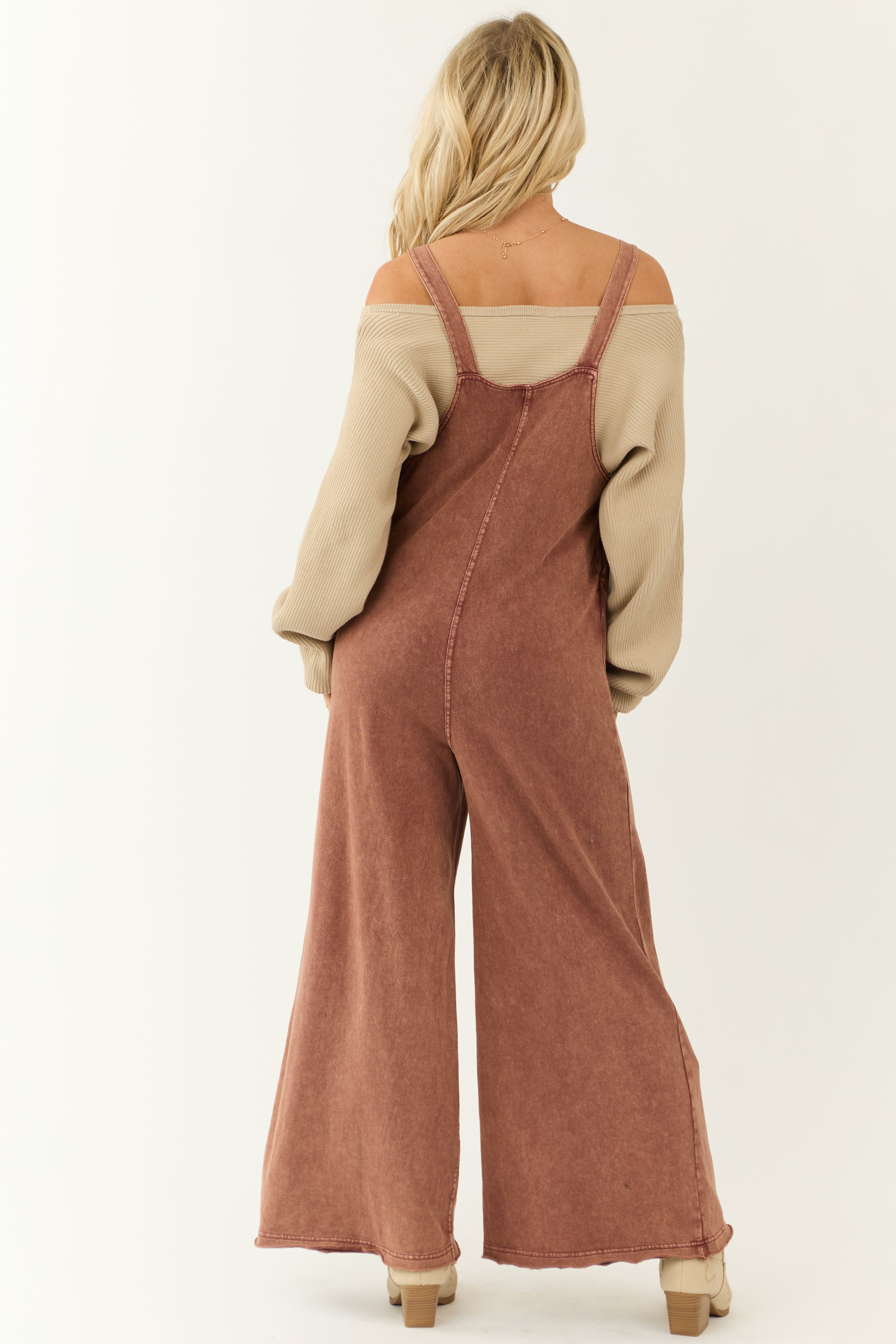 Ginger Mineral Wash Button Strap Overall Jumpsuit