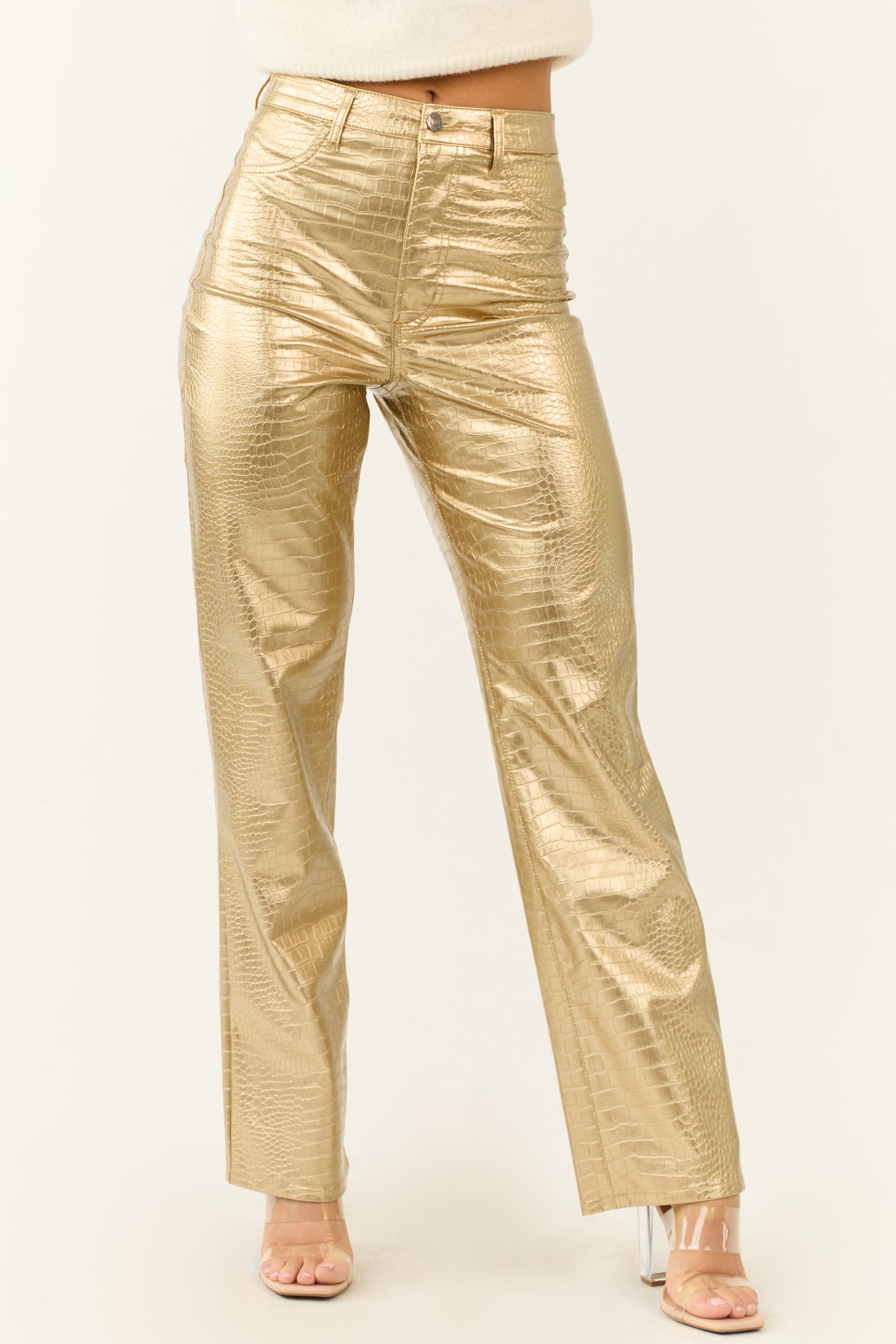 Gold Faux Leather Snakeskin Super High Rise Pants