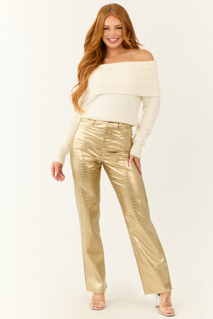 Gold Faux Leather Snakeskin Super High Rise Pants