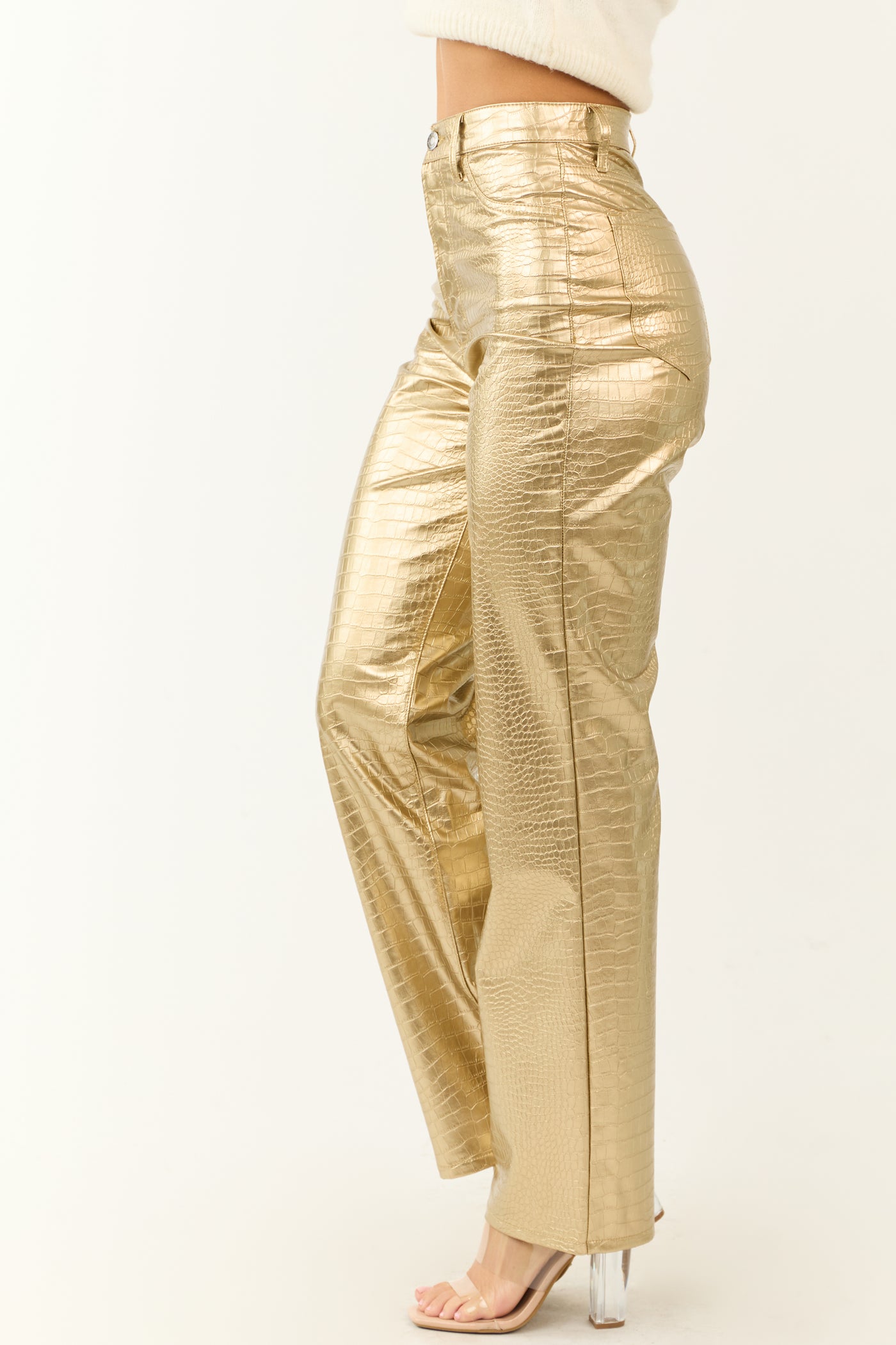 Gold Faux Leather Snakeskin Super High Rise Pants