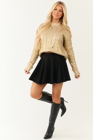 Gold Metallic Foil Cable Knit Cut Out Sweater