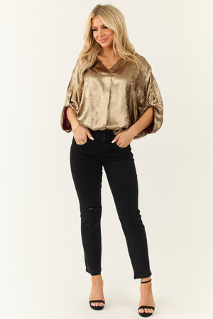 Gold Metallic V Neck Half Sleeve Blouse