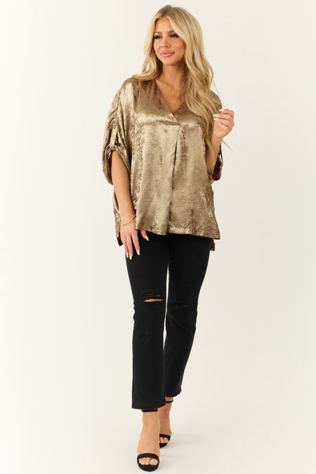 Gold Metallic V Neck Half Sleeve Blouse