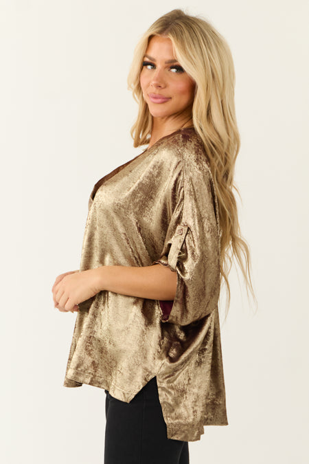 Gold Metallic V Neck Half Sleeve Blouse