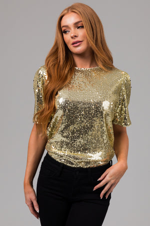 Gold Short Sleeve Sequined Top