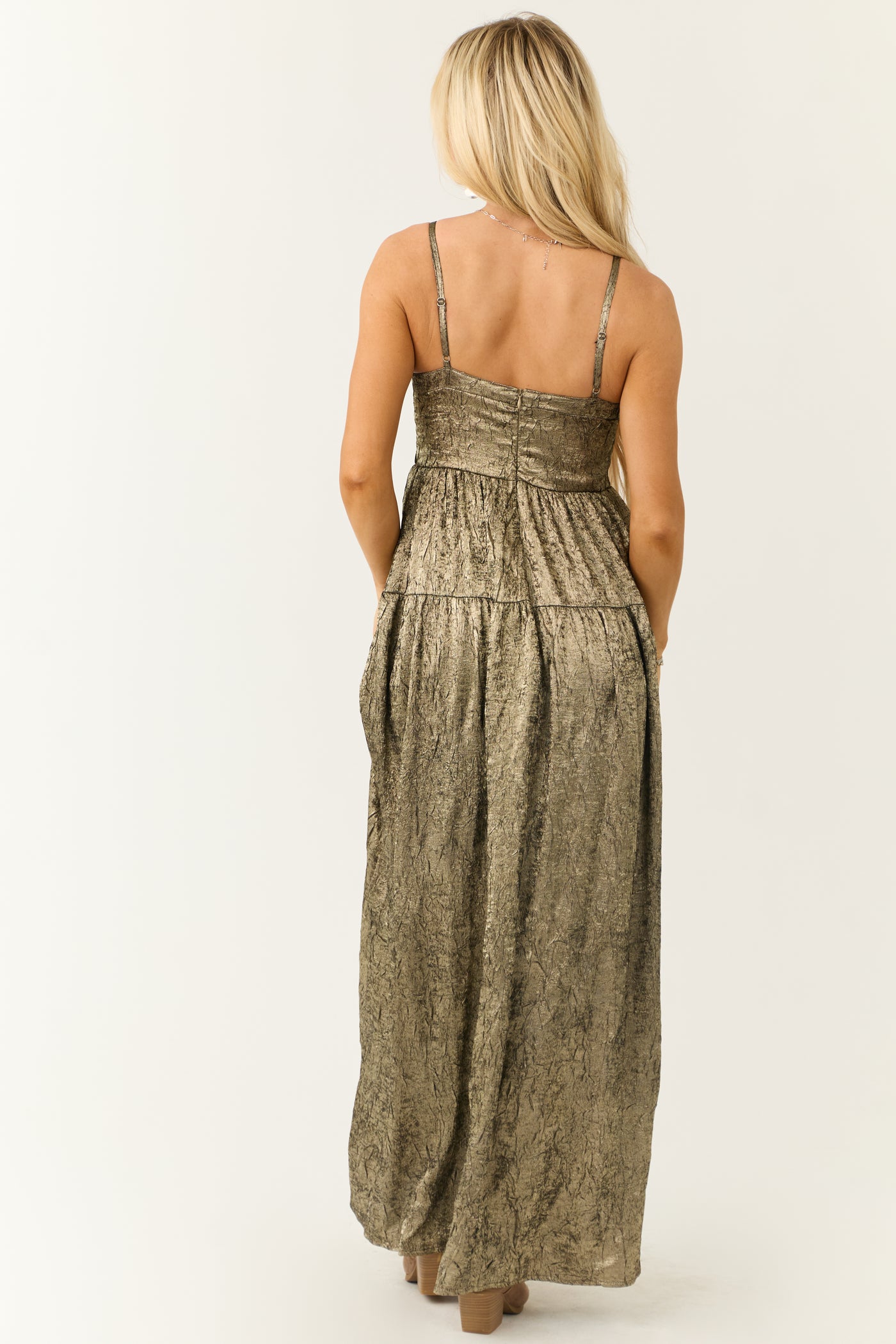 Gold Textured Metallic Corset Sleeveless Maxi Dress