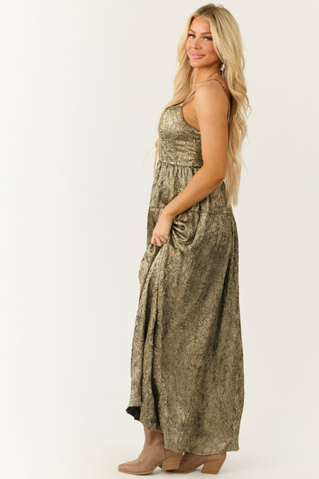 Gold Textured Metallic Corset Sleeveless Maxi Dress