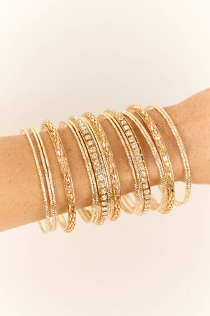 Gold 18 Piece Assorted Bangle Bracelet Set