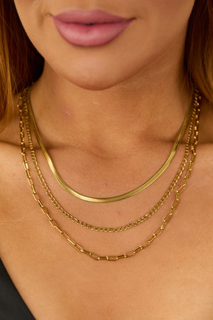 Gold 3 Layer Multi Style Chain Necklace