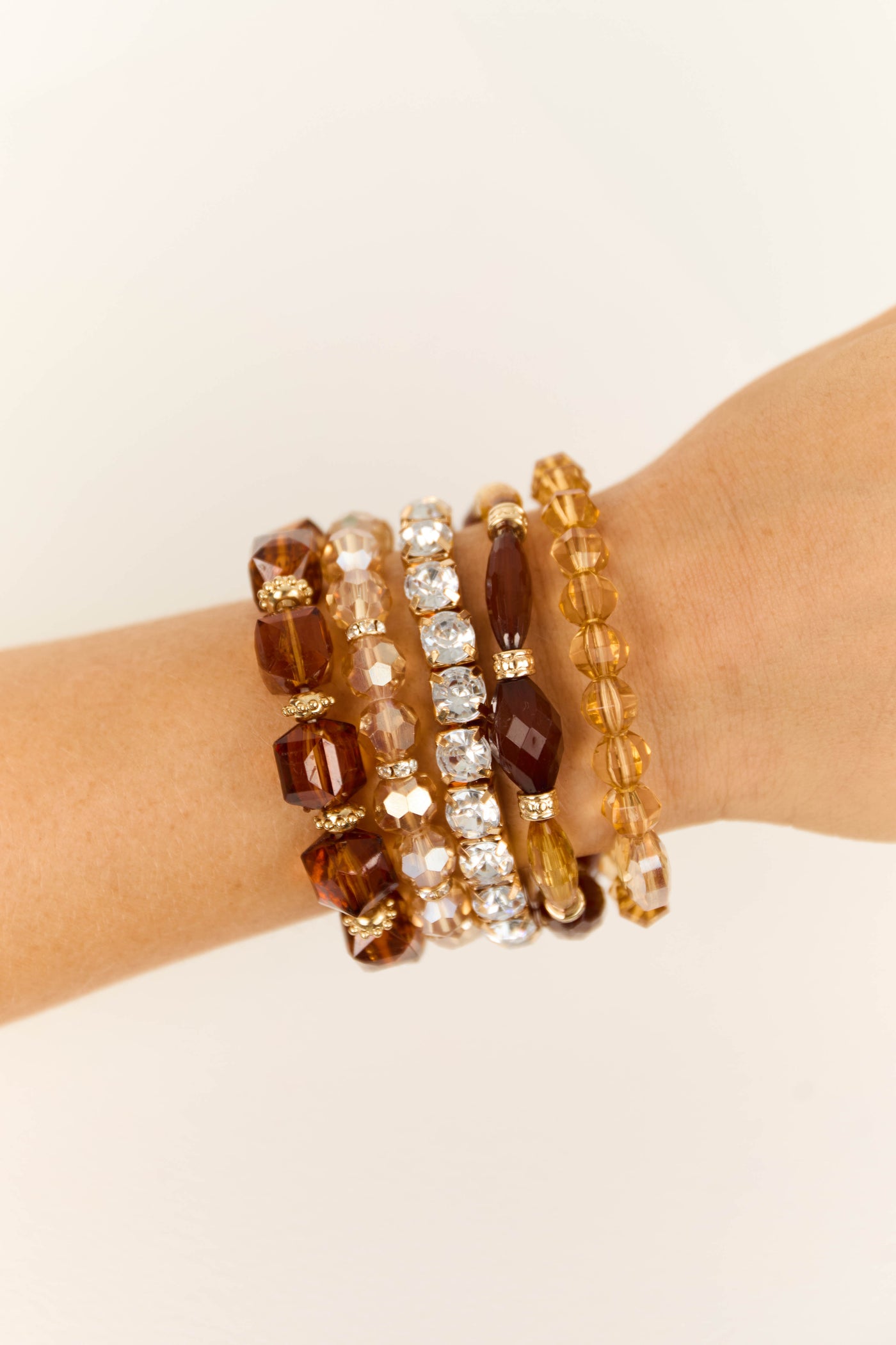 Gold Assorted Bead Elastic Bracelet Set