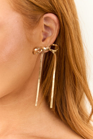 Gold Bow Flat Chain Dangle Earrings