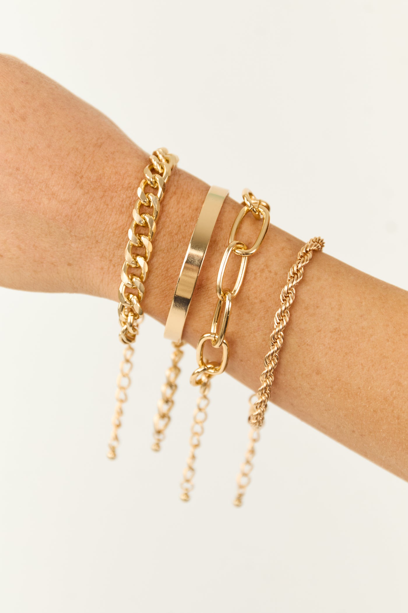 Gold Chain Link 4 Piece Bracelet Set