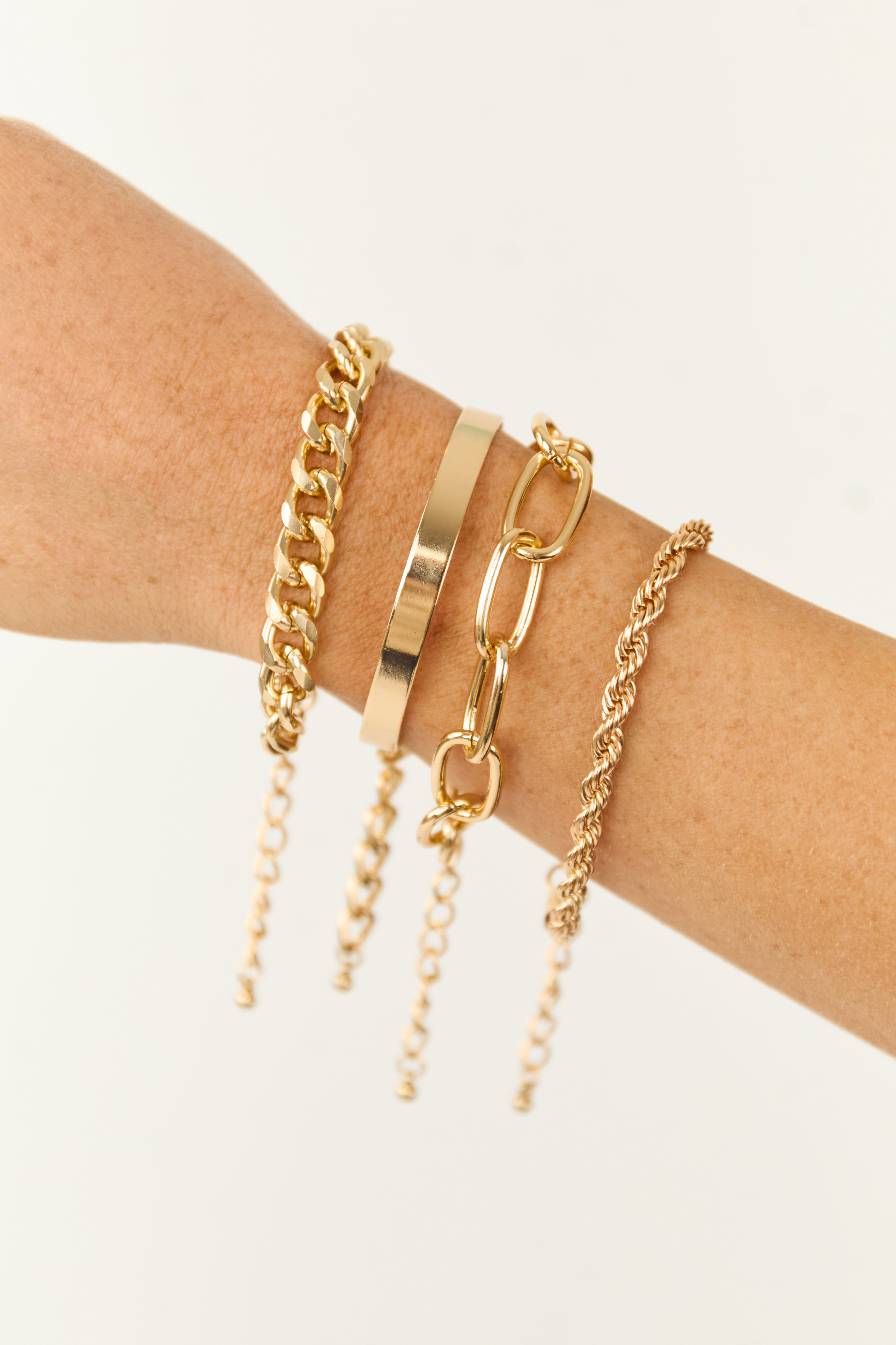 Gold Chain Link 4 Piece Bracelet Set