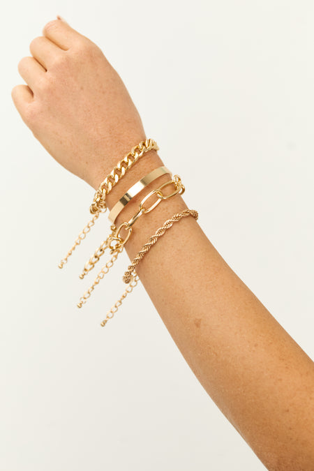 Gold Chain Link 4 Piece Bracelet Set