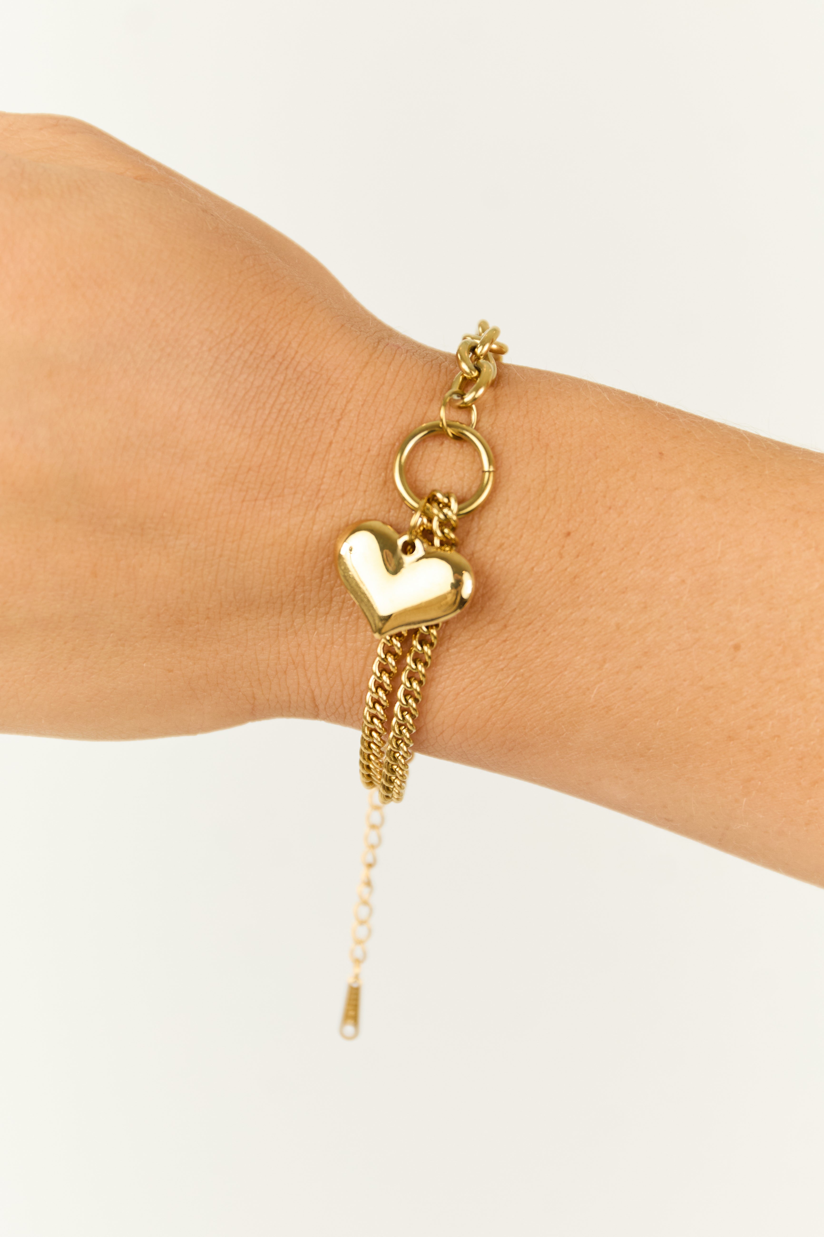 Gold Chain Link Heart Charm Bracelet