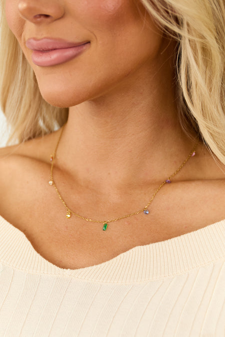 Gold Chain Multicolored Geometric Gem Necklace