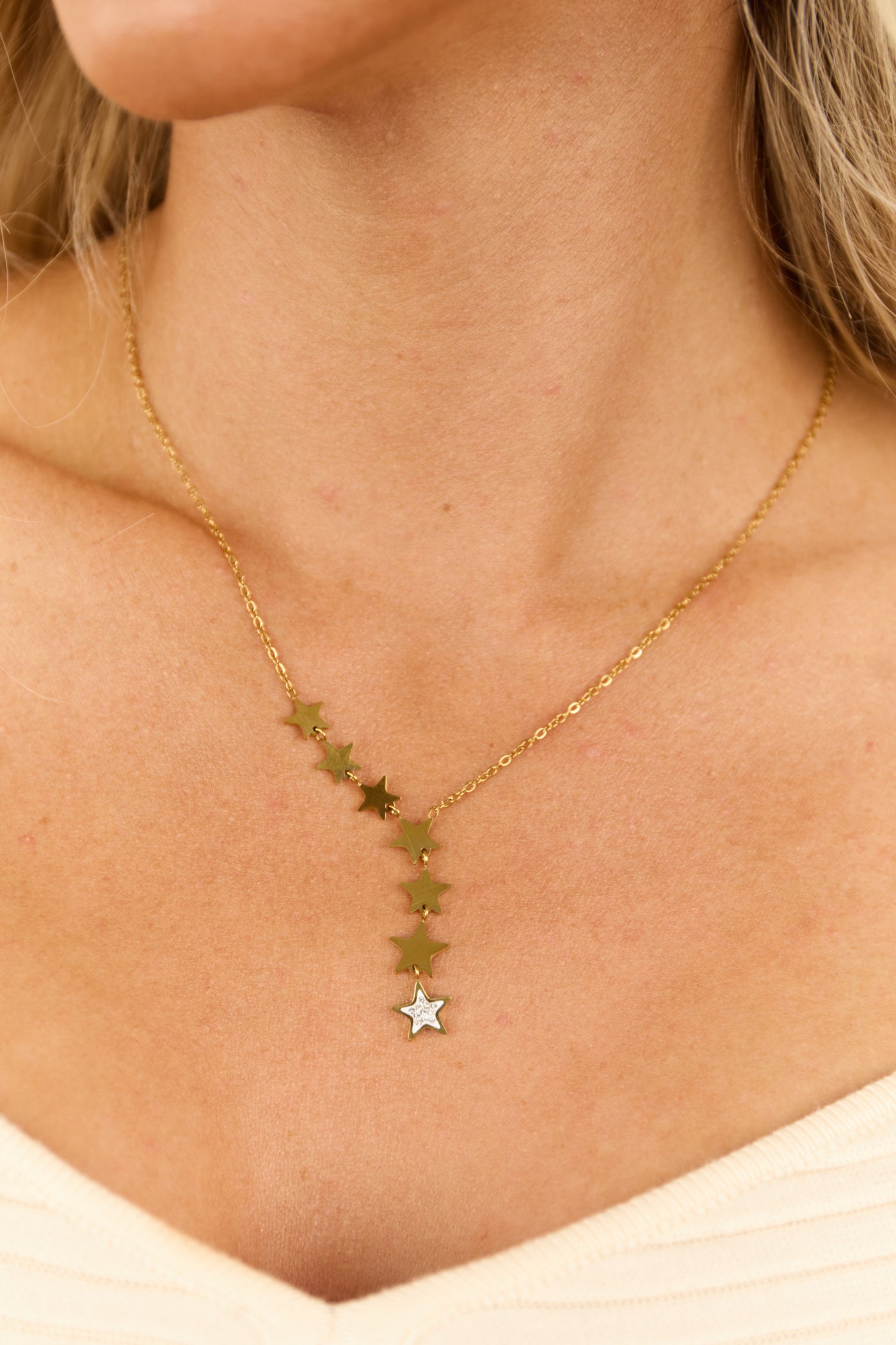 Gold Chain Star Charm Rhinestone Necklace