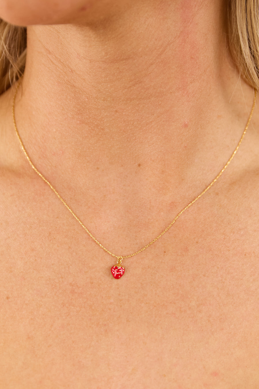 Gold Chain Strawberry Pendant Necklace