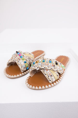 Gold Crisscross Strap Boho Style Sandals