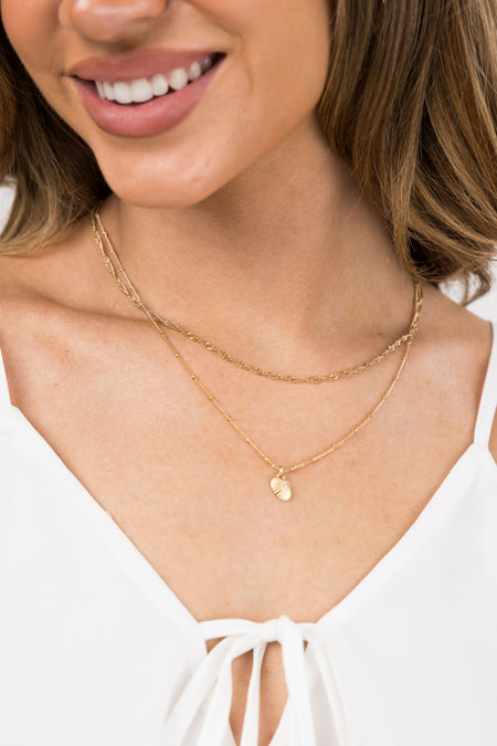 Gold Dainty Layered Chain Shell Charm Necklace