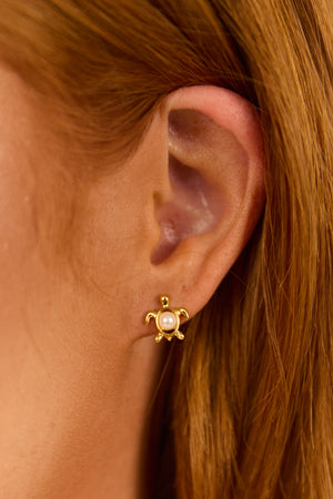 Gold Dipped Pearl Turtle Stud Earrings