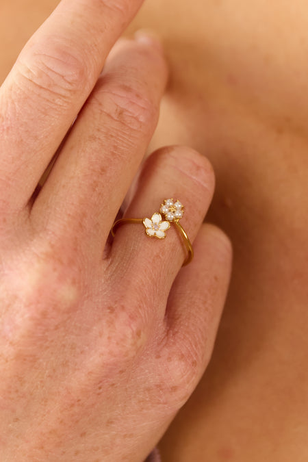 Gold Epoxy Pearl Flower Open Band Ring