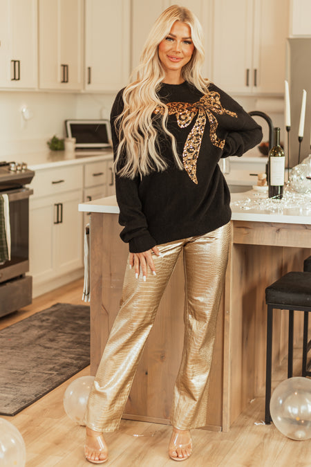 Gold Faux Leather Snakeskin Super High Rise Pants