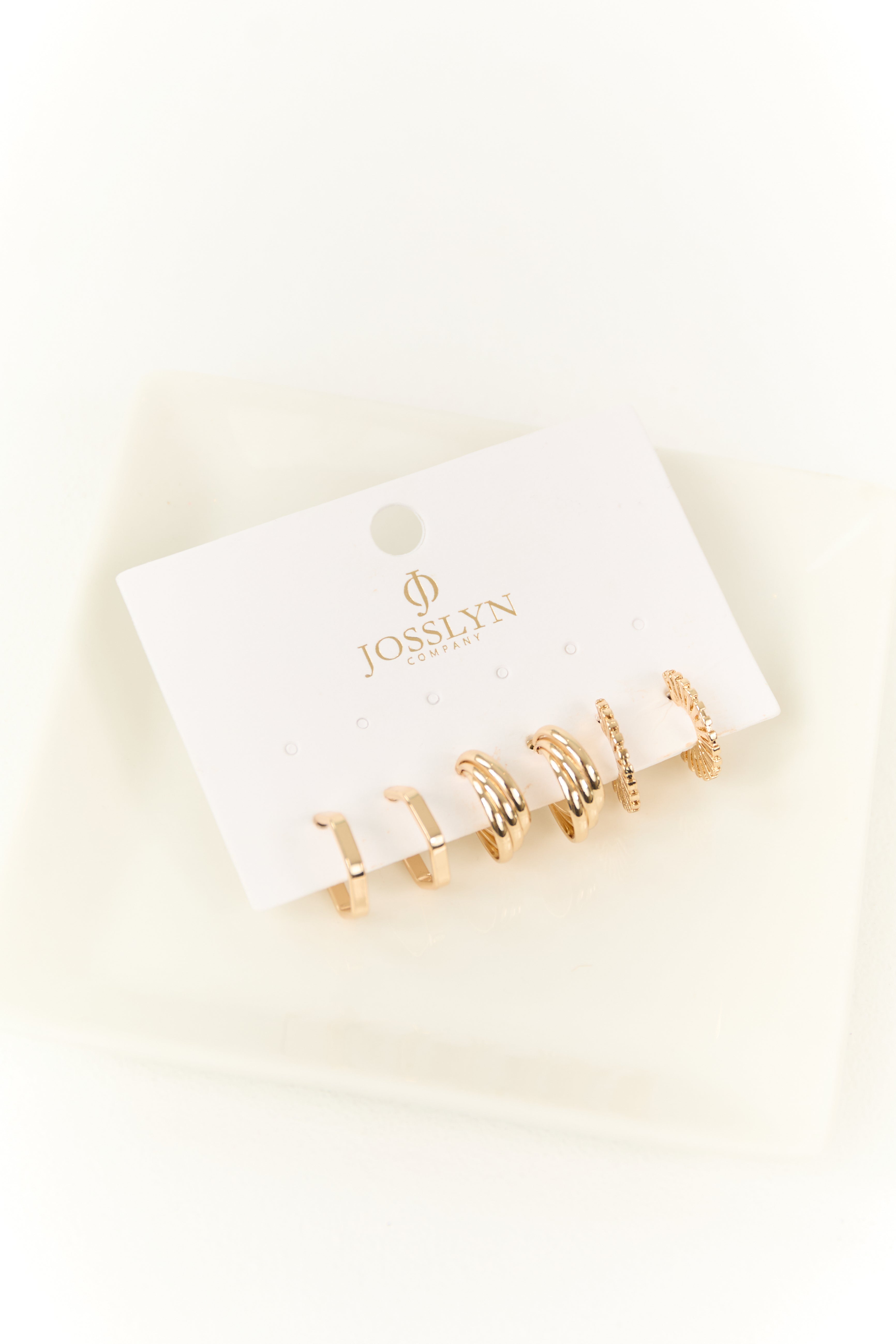 Gold Geometric Huggie Earrings 3 Pair Set