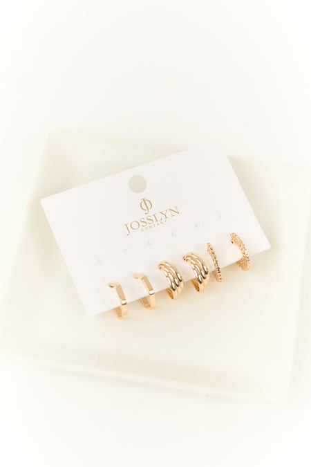 Gold Geometric Huggie Earrings 3 Pair Set