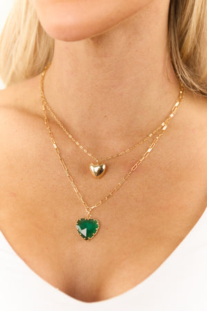 Gold Heart Jade Gemstone Necklace Set