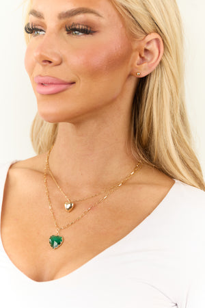 Gold Heart Jade Gemstone Necklace Set