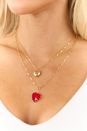 Gold Heart Ruby Gemstone Necklace Set