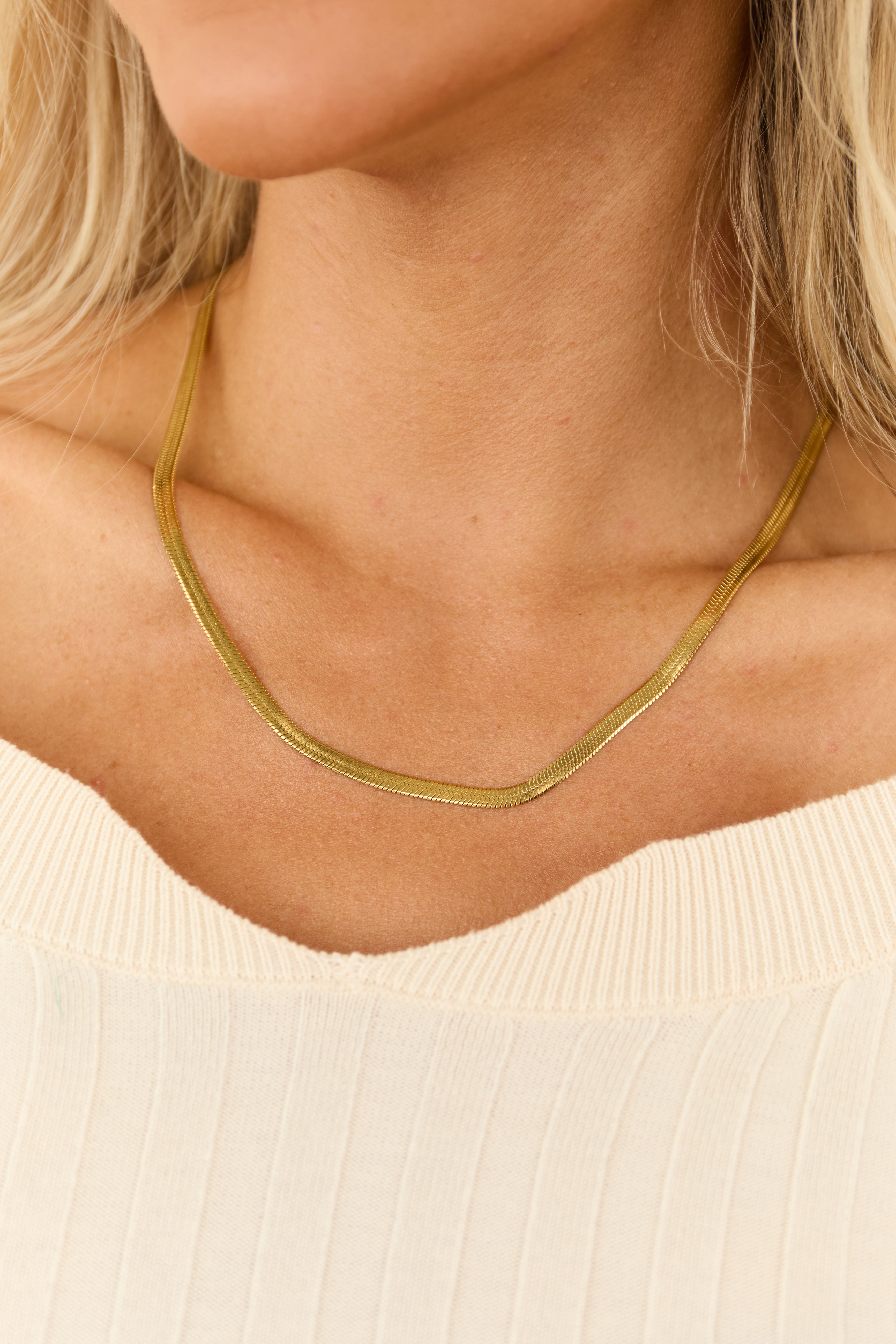 Gold Herringbone Chain Minimalist Necklace