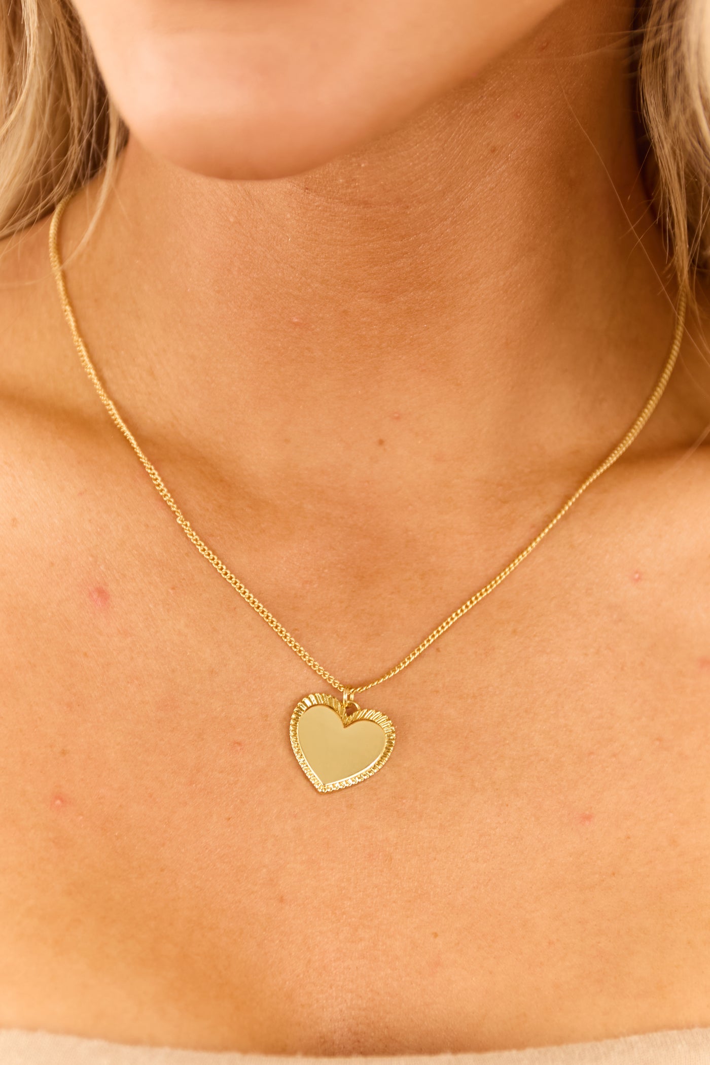 Gold Metallic Heart Pendant Necklace