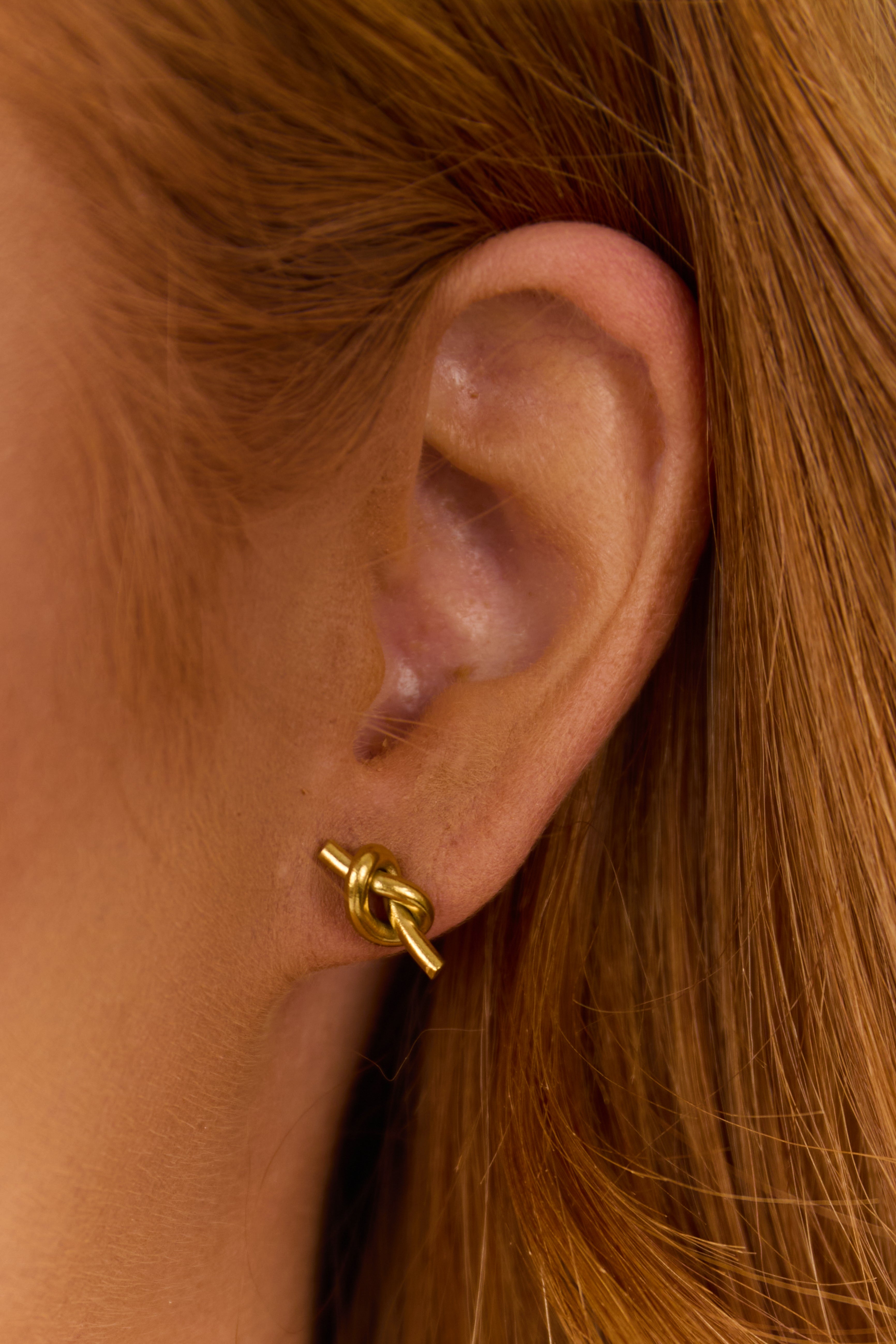 Gold Metallic Knot Stud Earrings