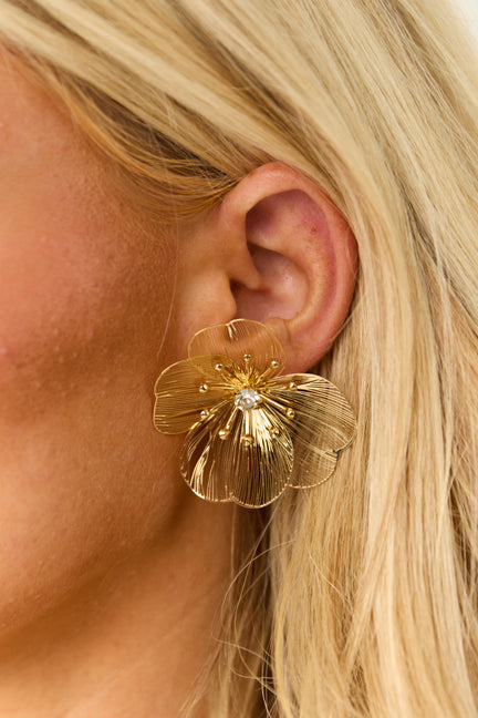 Gold Metallic Large Filigree Flower Earrings