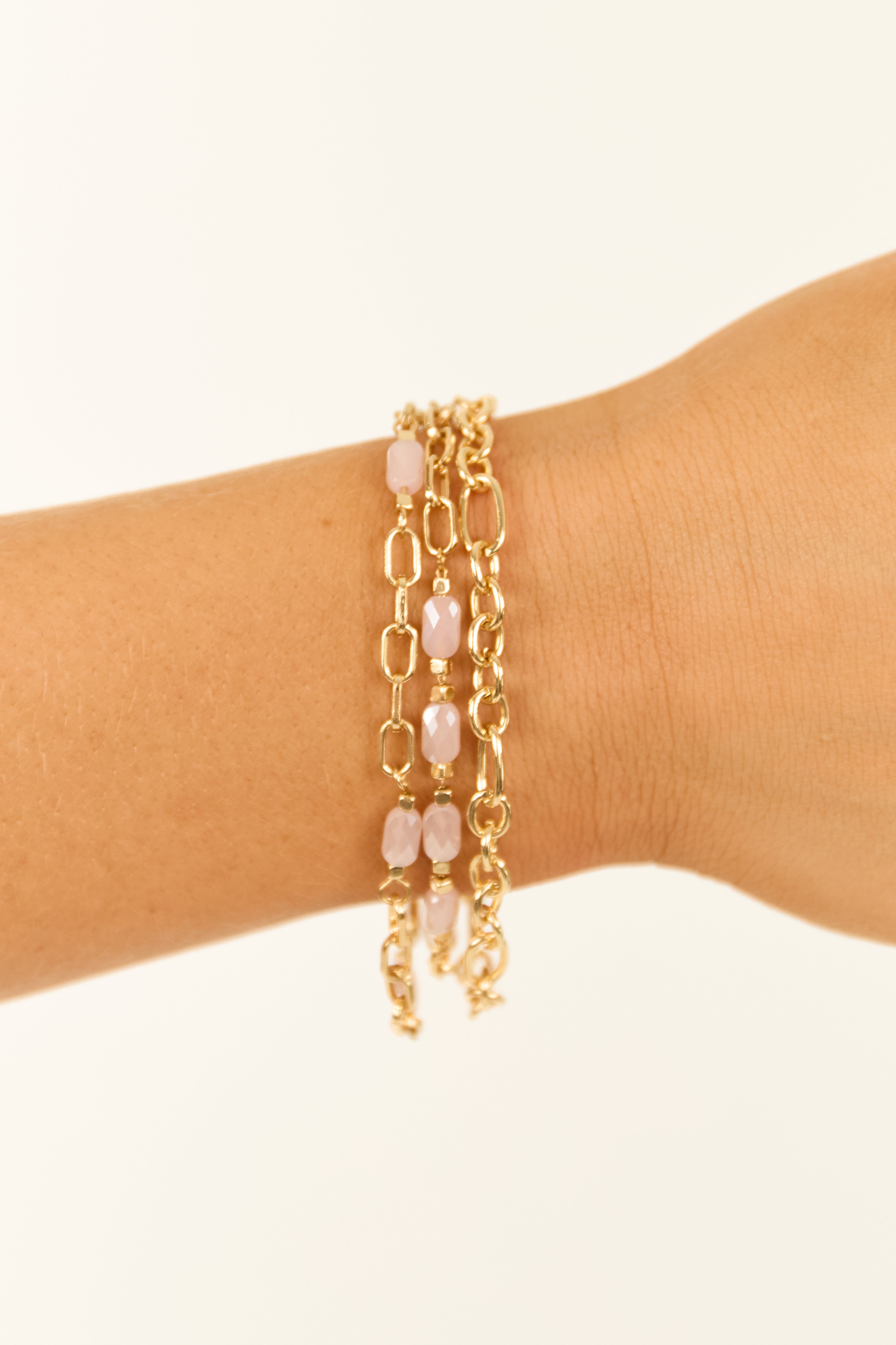 Gold Metallic Layered Rectangle Chain Bracelet