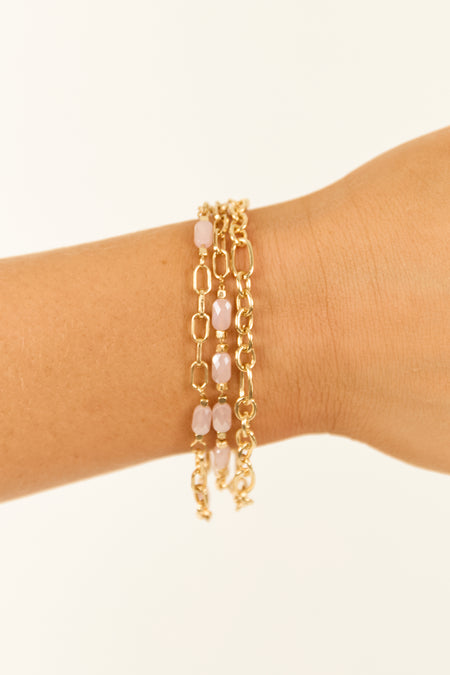 Gold Metallic Layered Rectangle Chain Bracelet