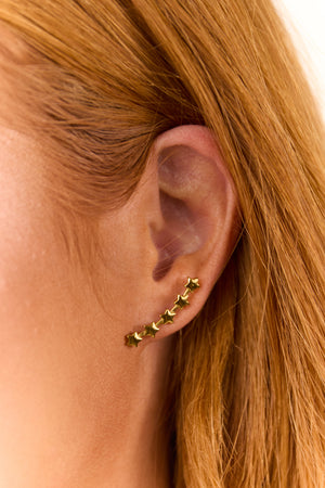 Gold Metallic Star Ear Climber Stud Earrings