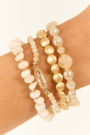 Gold Mixed Stone and Bead 4 Piece Bracelet Set