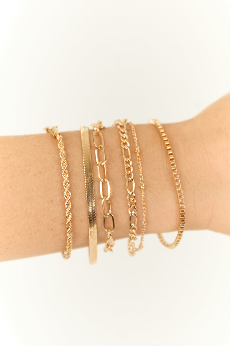 Gold Multi Style 6 Chain Bracelets