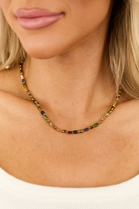 Gold Multicolor Gemstone Beaded Necklace