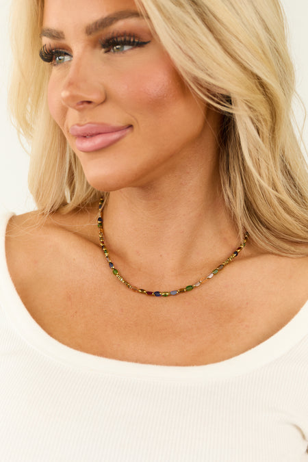 Gold Multicolor Gemstone Beaded Necklace