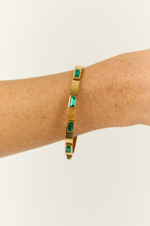 Gold & Emerald Rectangle Gemstone Hinge Bangle Bracelet