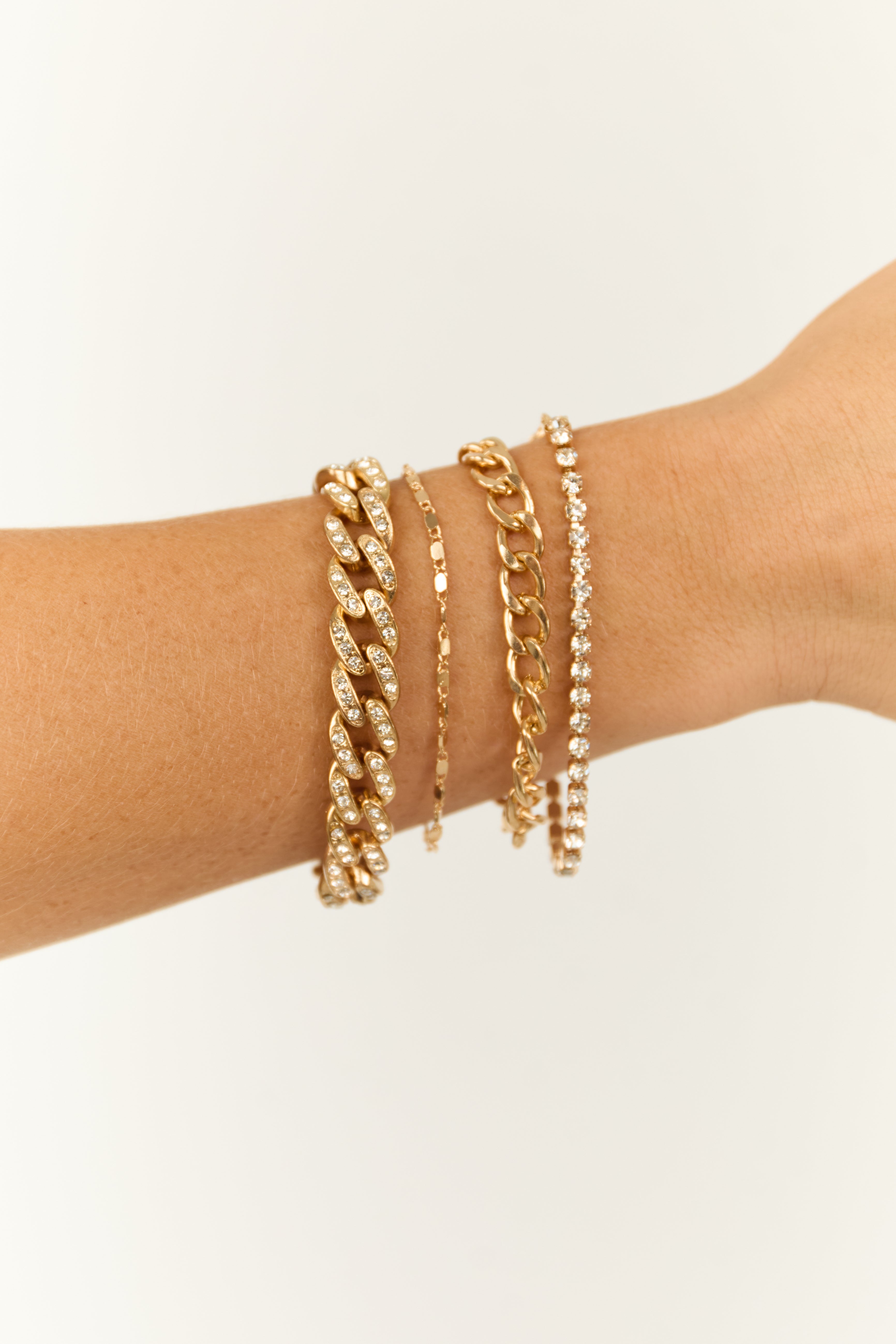 Gold Rhinestone Chain Bracelet Set