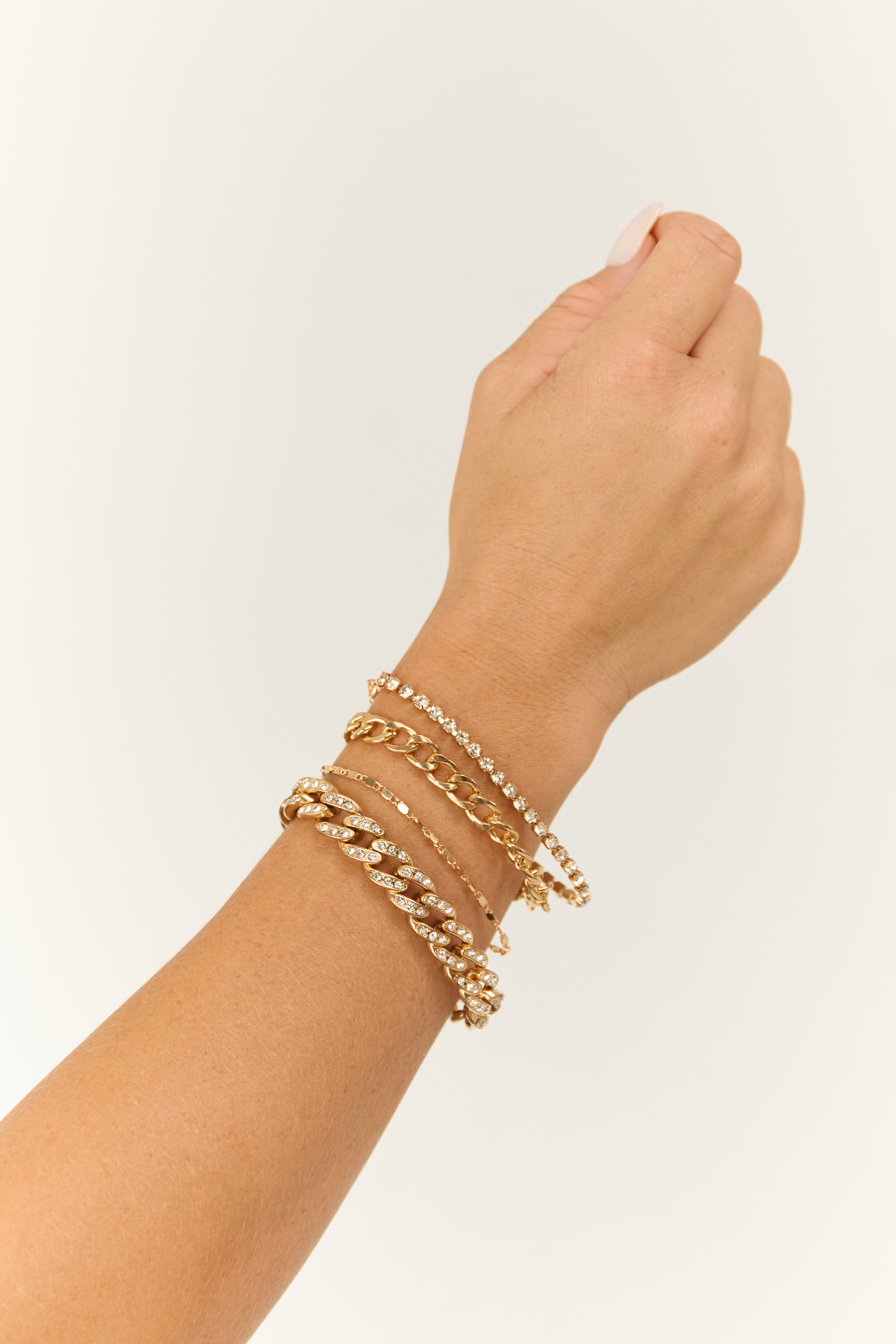 Gold Rhinestone Chain Bracelet Set