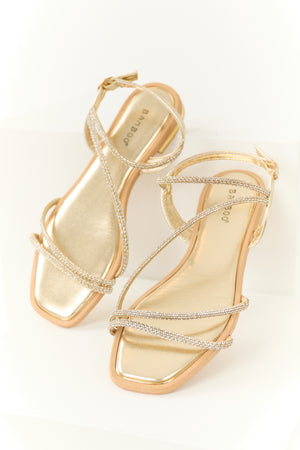 Gold Rhinestone Cross Strap Open Toed Sandals