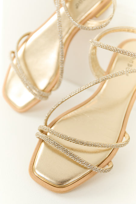 Gold Rhinestone Cross Strap Open Toed Sandals