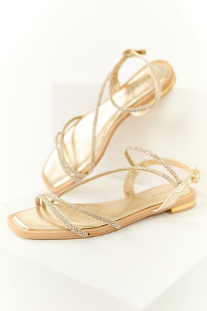 Gold Rhinestone Cross Strap Open Toed Sandals