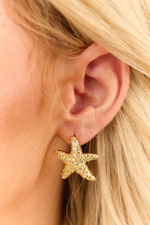 Gold Rhinestone Detailed Starfish Earrings